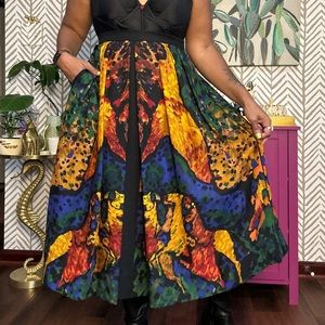 Vintage Wool Watercolor Midi Skirt Size 10